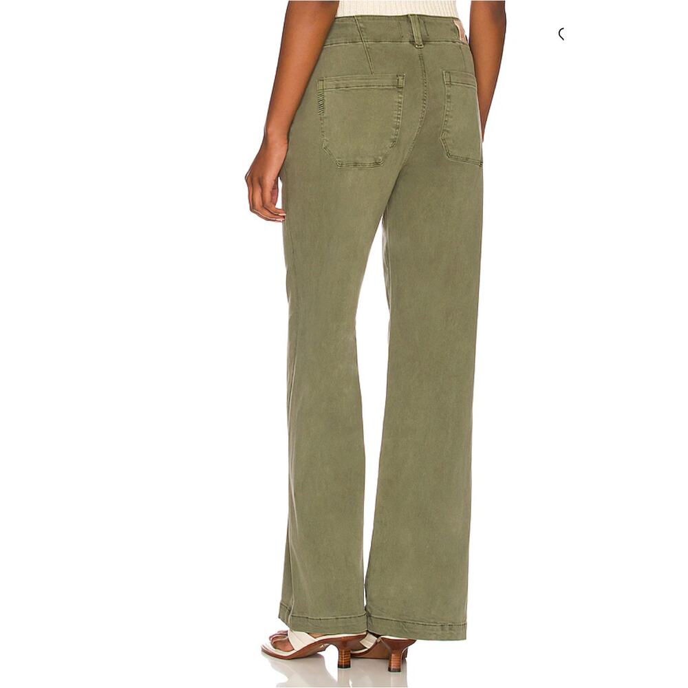 Paige Pants 31 Brooklyn Vintage Green High Rise Wide Leg Cropped Pleated Casual - Picture 4 of 16